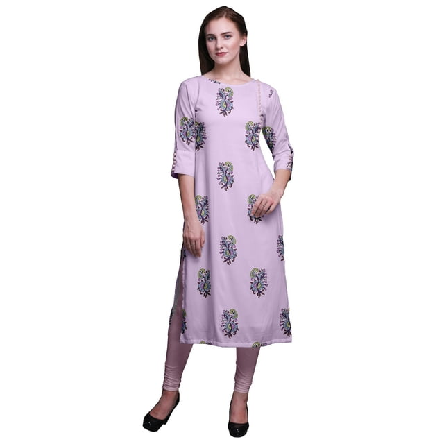 Bimba Kurti Imprimée à Manches 3/4 Tenue d'Été Kurta Tunique Droite pour Femmes