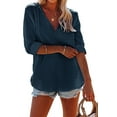 thumbnail image 2 of Langwyqu Solid Color Long Sleeve Women V Neck Hooded Tops With Kangaroo Pocket, 2 of 5
