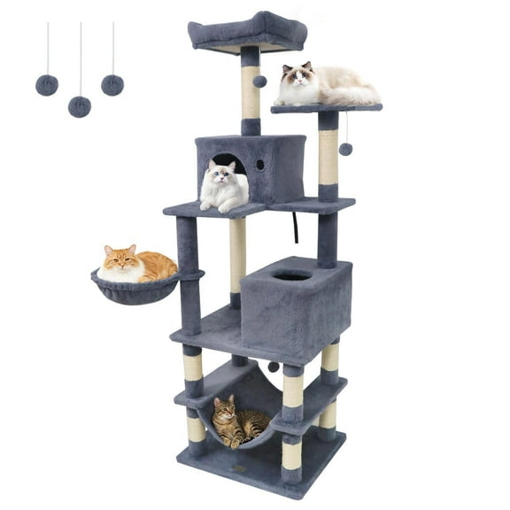 Barara King 66 Inch Tall Multi-Level Cat Tower, Cat Tree with 2 Condos Sisal Scratching Posts, Modern Cat Tower Tree for Indoor Cats, Dark Gray