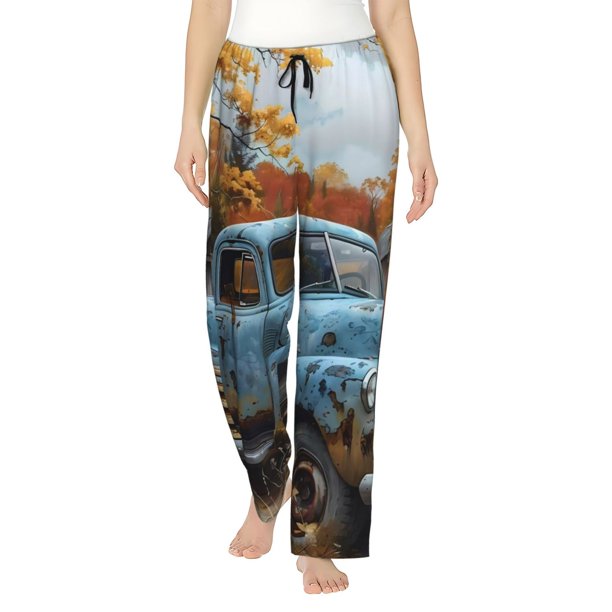 Balery Rustic Vintage Truck Autumn Pantalones de pijama para mujer, pijamas ultraligeros, pantalones de estar por casa-X-Large
