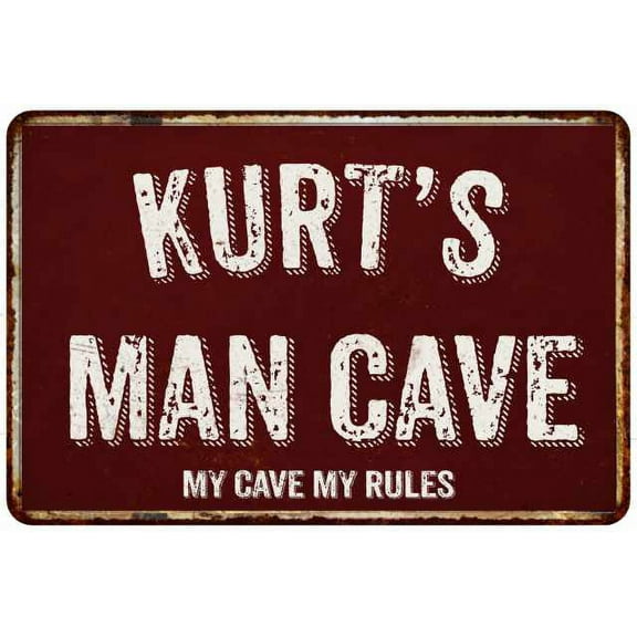 KURT'S Man Cave Red Grunge Sign Metal 8x12 Decor 108120003080