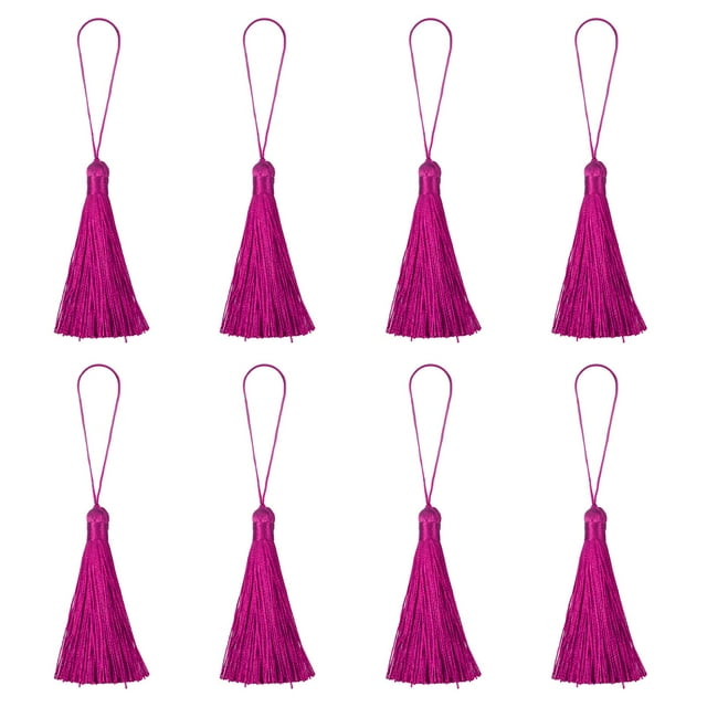 Unique Bargains 6.5' Silky Bookmark Tassels with Loop for DIY Craft Accessory, 8Pack Rose Red