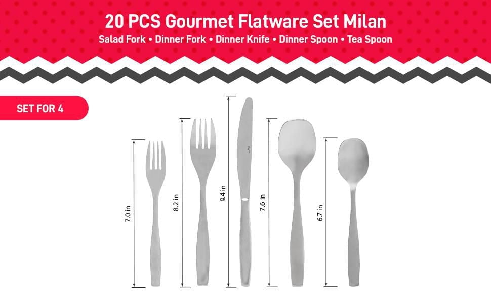 Milan 20‑Piece Gourmet Flatware Set (18/0 Brushed Stainless Steel)