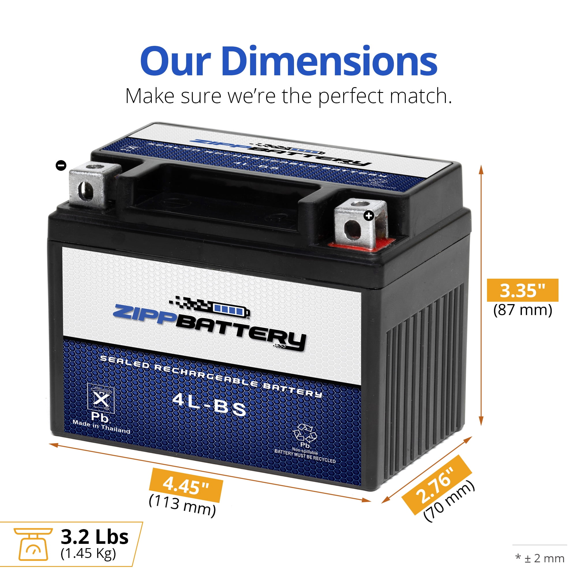 Zipp Battery YTX4L-BS (4L-BS 12 Volt,3 Ah, 50 CCA) Sealed AGM 12V (12 Volt) 50cca  Battery