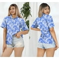 thumbnail image 3 of LA LEELA Women's Elegant Boho Shirts Beach Button Down Blouses Short-Sleeve Hawaiian Shirt Vacation Bohemian Dressy Womens Top S Leaves, Blue, 3 of 4