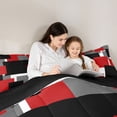thumbnail image 4 of Manfei Abstract Block Twin Comforter Sets, Modern Square Bedding Set, Red Black Gray, Black Reversible 2-Piece, 1 Comforter and 1 Pillowcase, 4 of 6