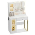 thumbnail image 2 of BouPower Vanity Desk with LED Lighted Mirror & Power Outlet,Makeup Vanity Table with Drawers,Glass Cabinets,Vanity Table,Vanity Desk for Bedroom,Bathroom, 2 of 5