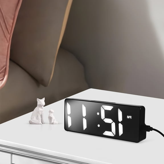 LITINKIMI Desk Digital Clock Black LED Large Display Alarm Clock for Bedroom Use
