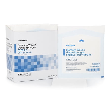 McKesson USP Type VII Gauze Sponge Cotton 12-Ply 4 X Inch Square Sterile, 16-42412 - BOX OF 50