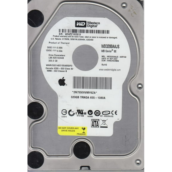 WD3200AAJS-40RYA0, DCM HHNCHV2MBN, Western Digital 320GB SATA 3.5 Hard Drive