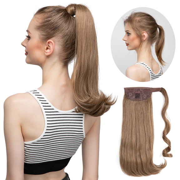 Xiao Hua 17 inch straight ponytail extension wig, 1 synthetic wig, wrapped ponytail extension, instant extension ponytail wig, suitable for daily use, A08