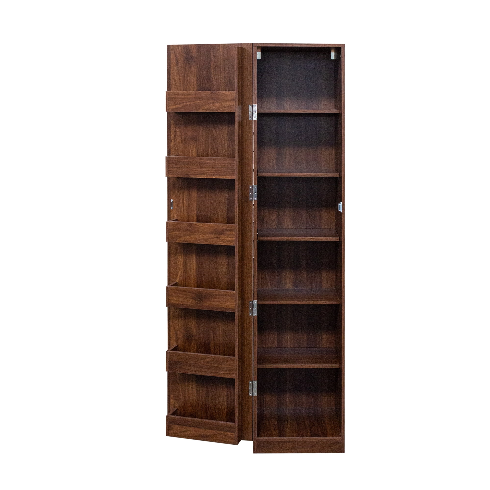 Kitchen Pantry Cabinet Freestanding Buffet Cupboard with Adjustable Shelves Side Racks, Walnut