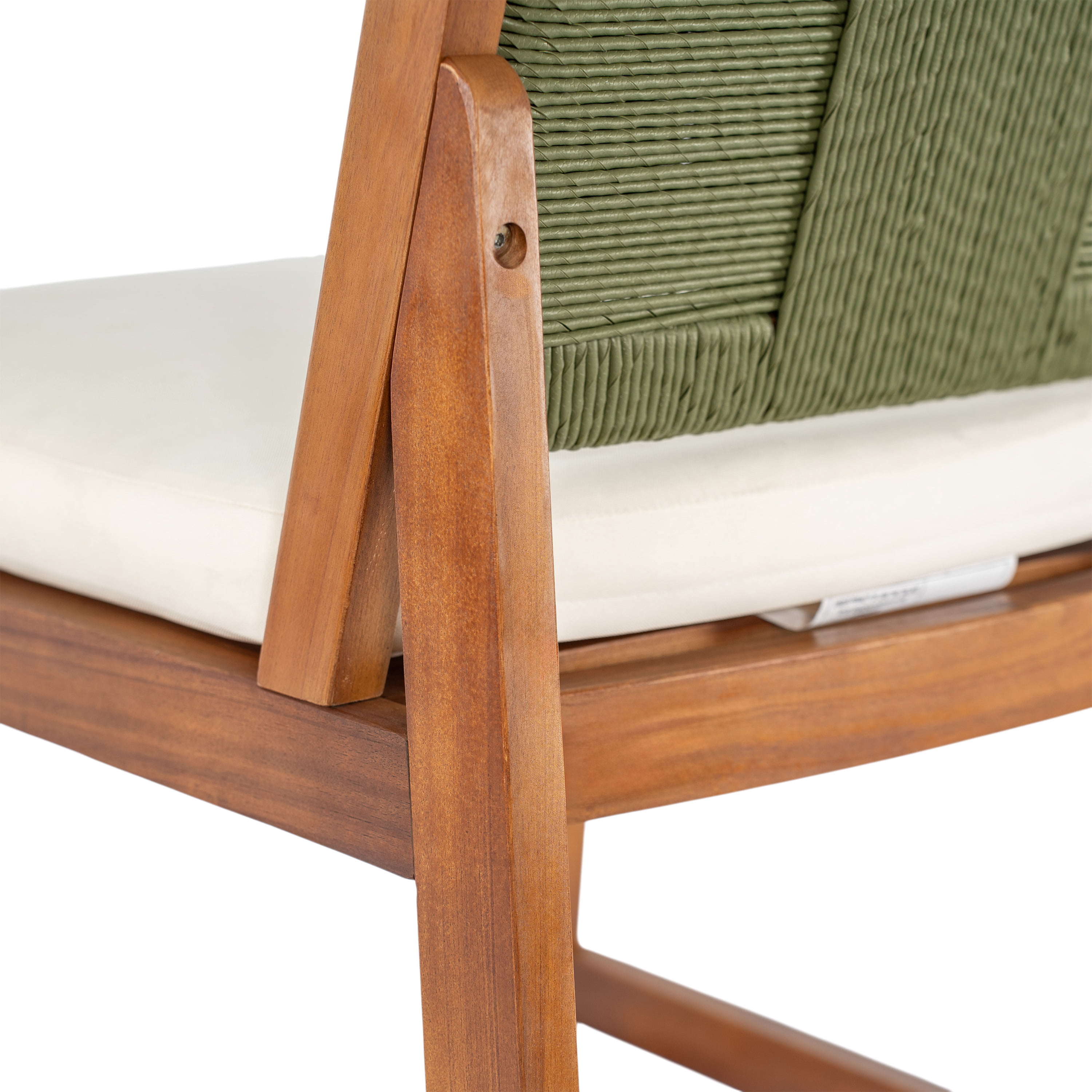 Bar Stools Set of 2, Outdoor Acacia Wood Teak Finish Bar Height Chairs with Cream Cushion, Teak