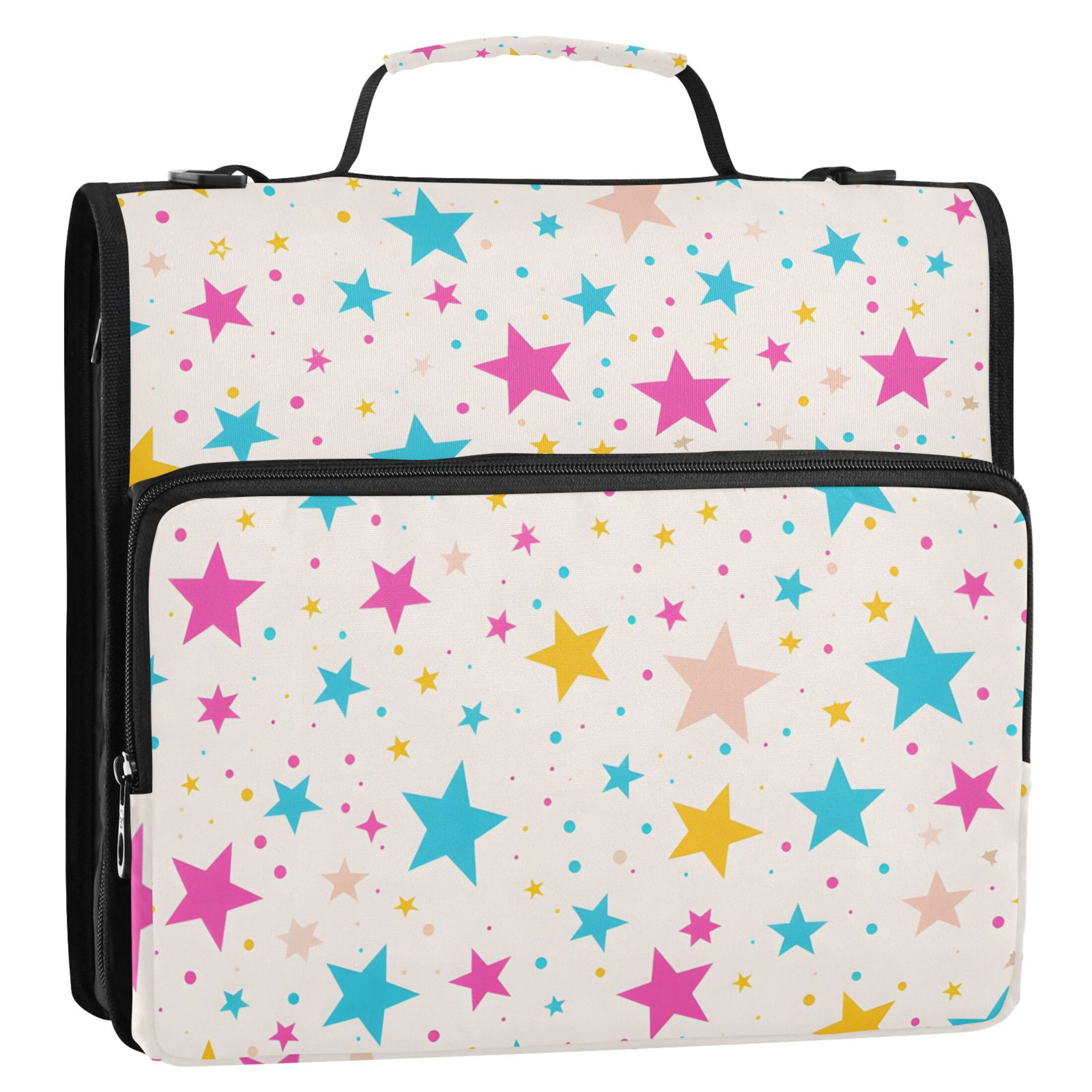 3 Ring Zipper Binder with Shoulder Strap Waterproof Trapper Keeper 2 Inch D-Ring 500 Sheets Capacity Blue Purple Yellow Star