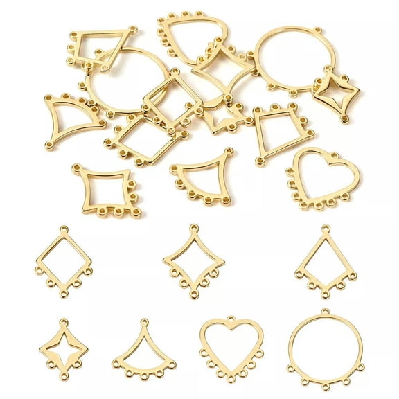 U8MO 14Pcs Golden Brass Heart Kite Fan Connector Chandelier Component Links 16~23mm