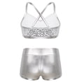 thumbnail image 2 of Vxuxlje Girls 2PCS Ballet Dance Crop Outfits Shiny Sequins Criss-Cross Back Tank Top Bottoms Set Silver 10, 2 of 5