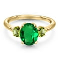 thumbnail image 3 of Gem Stone King 18K Yellow Gold Plated Silver Green Nano Emerald and Green Peridot Engagement Ring for Women | 2.10 Cttw | Oval 9X7MM | Gemstone May Birthstone | Size 9, 3 of 6