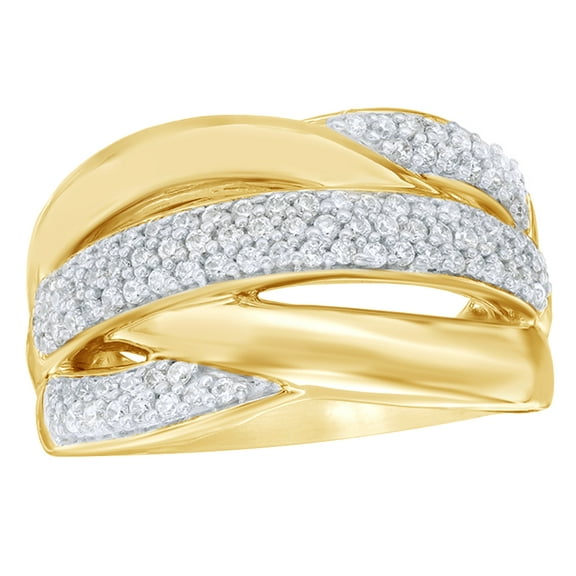 AFFY White Natural Diamond Alternating Crossover Engagement Ring in 10k Yellow Gold