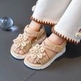 thumbnail image 3 of newwalpole Baby Toddler Girls PU Leather Soft Open Toe Summer Sandals Flower Princess Flat Shoes Beige for Size 8.5, 3 of 8