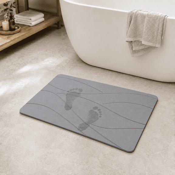 Diatomaceous Earth Stone Bath Mat, Quick-Drying Absorbent Shower Mat with PVC Backing, Easy to Clean, Dark Gray, 23.6 x 15.4 in