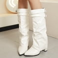 thumbnail image 5 of Viluyesy Womens Knee High Slouchy Boots Pointed Toe Buckle Wedge Heel Side Zip Faux Leather Comfortable Shoes White Size 5.5, 5 of 9
