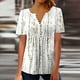 thumbnail image 2 of Gibobby Playeras Mujer Camisetas Cuello V Mujeres verano impresión moda Sexy botón Cardigan manga corta camisa cuello Casual túnica ajustada ropa Tops(Blanco,XL), 2 of 5