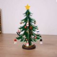 thumbnail image 4 of Mini árbol de Navidad, mini árbol de Navidad de madera, con 18 mini adornos navideños y 1 estrella para decoración navideña, decoración de mesa, regalo de Navidad (verde), 4 of 5