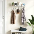 thumbnail image 5 of 26.57-Inch Wall Hanging Shelf With Coat Hooks - Entryway Wood Rack With 5 Dual Hooks, 3 Key Hooks, Mail Organizer and Key Holder (White), 5 of 14