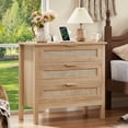 thumbnail image 3 of Leyaoyao 3-Drawer Storage Nightstand with Charging Station, 31.5" Wide Rattan Bedside Table, Boho Storage Cabinet with Shelf for Bedroom, Living Room, Natural, 3 of 8