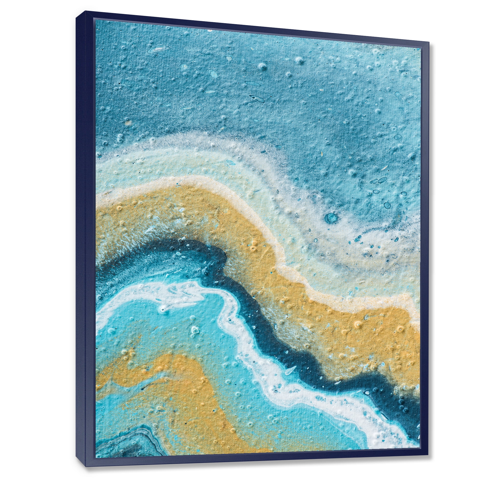 Designart 'Abstract Composition In Blue and Yellow VI' Modern Framed Canvas Wall Art Print