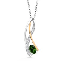 Gem Stone King 0.63 Ct Green Chrome Diopside E-F Lab Grown Diamond 925 Silver and 10K Yellow Gold Pendant