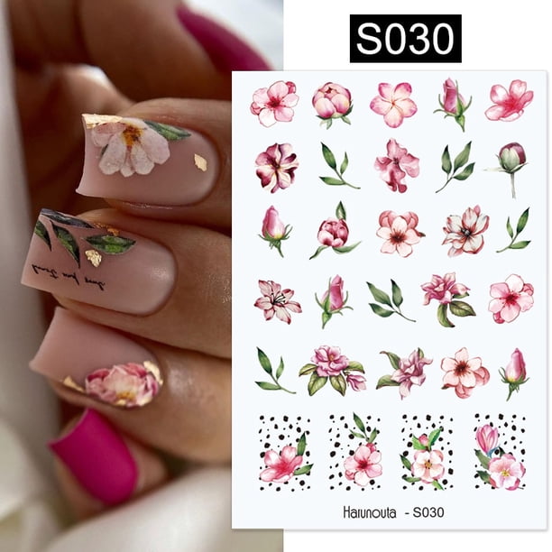 Harunouta-adhesivo 3D para uñas, calcomanías florales doradas de lavanda, línea geométrica, flor de lámina plateada, deslizadores de manicura