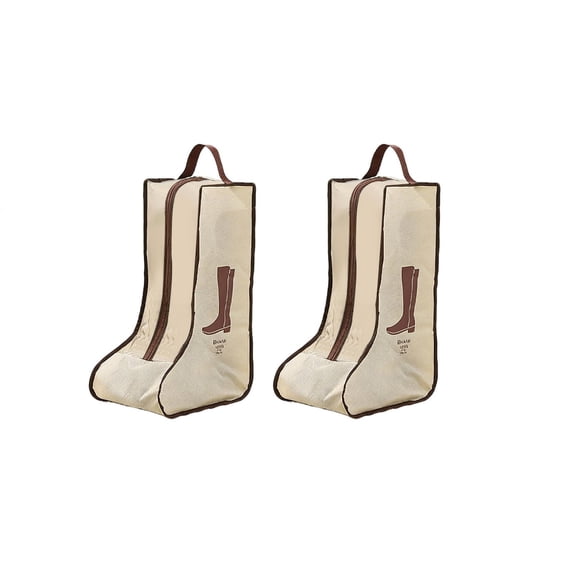 2 Pack Beige Tall Boots Storage Bags, 18.9 Inch Waterproof Dustproof Non-Woven Travel Shoe Organizer with Handle for Cowboy Boots Leather Shoes – Long Size