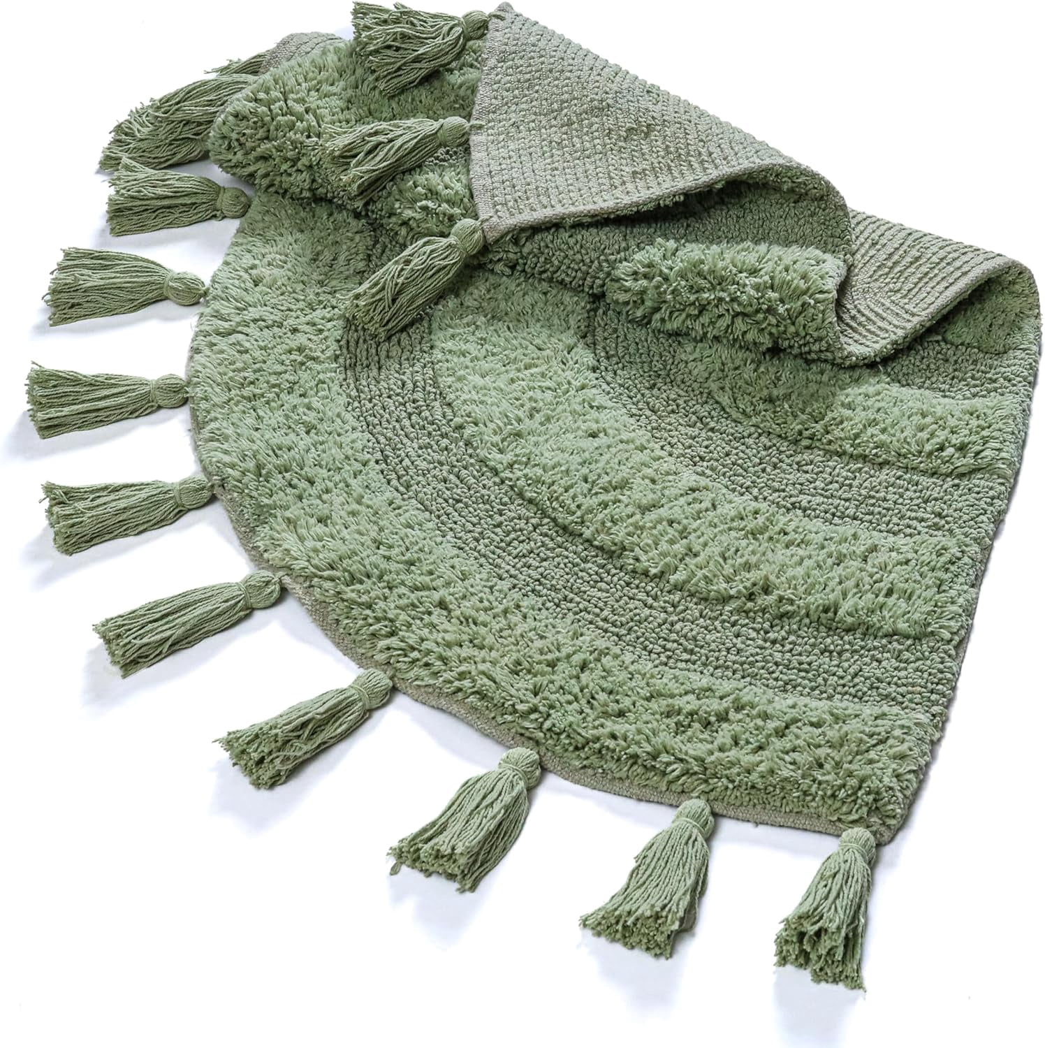 Savi Home Cotton Boho Half Circle Bath Mat, Sage Green, 22" x 36"