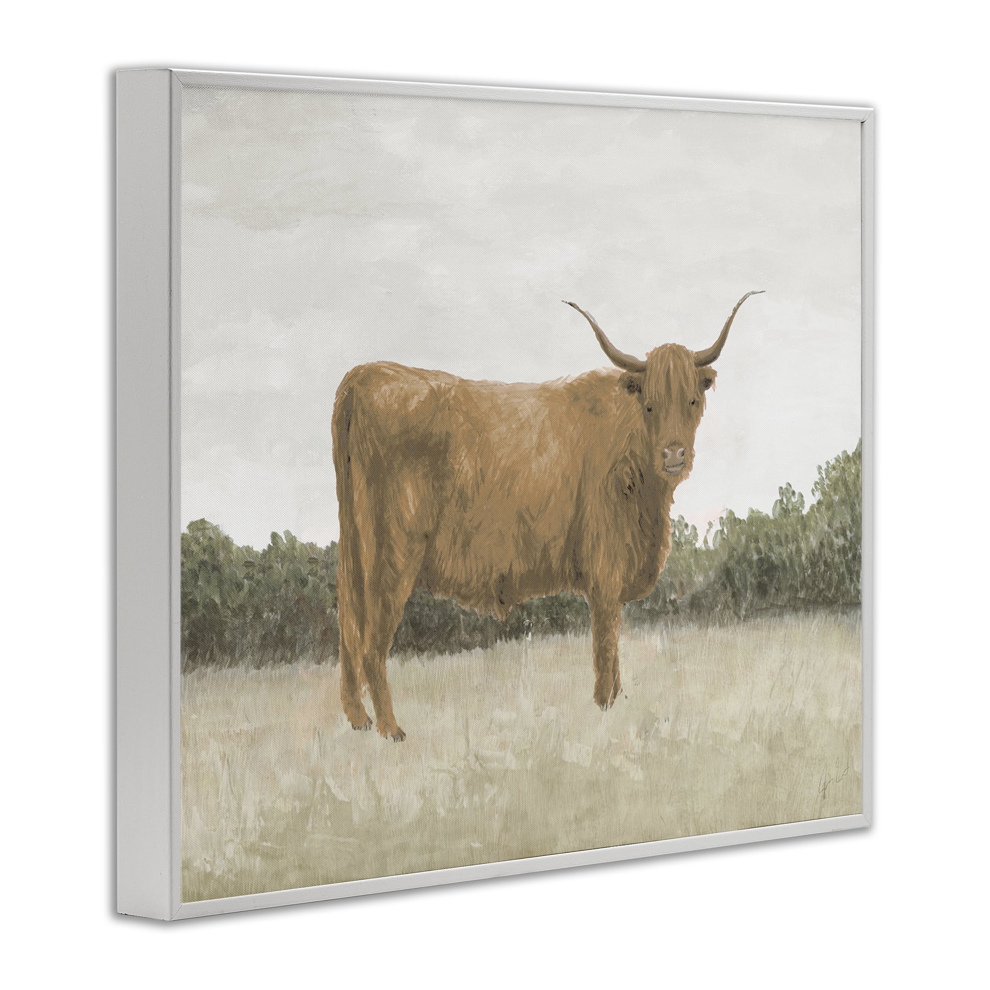 Stupell Industries Brown Cattle Gazing Animals & Insects Painting White Framed Art Print Wall Art, 20 x 16