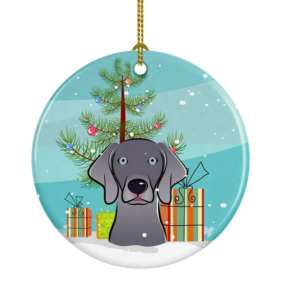 Christmas Tree and Weimaraner Ceramic Ornament