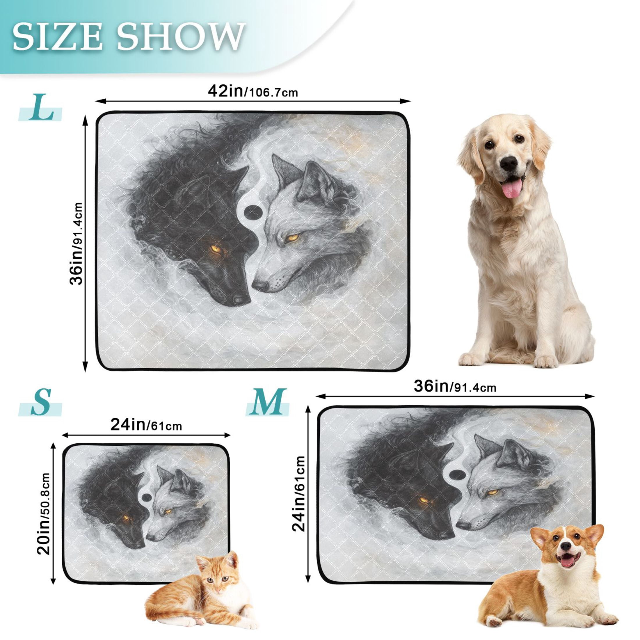 Qxltty Black White Wolf Pattern Cat litter Pads Pet Set of 3 Diaper Mats Center Anti-leakage Layer Absorbent Soft and Comfortable