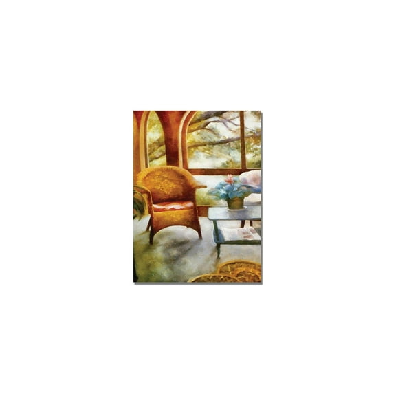 Michelle Calkins 'Wicker Chair and Cyclmen' Canvas Art