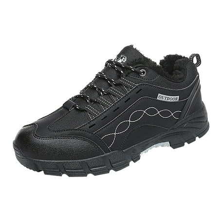 

nsendm Mens Work Shoes Fleece Men Waterproof Hiking Non Slip Men Breathable Running Shoes Mountain Climbing Ledge 2 Black 7.5