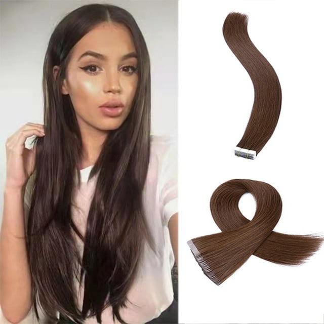 Extensions de Cheveux Humains à Insertion de Ruban, Extensions de Cheveux Brun Foncé 24 Pouces 20 Pcs/Pack, Lisses, Sans Coutures, Naturelles, Invisibles, Extensions de Cheveux à Insertion de Ruban, Cheveux Humains #4