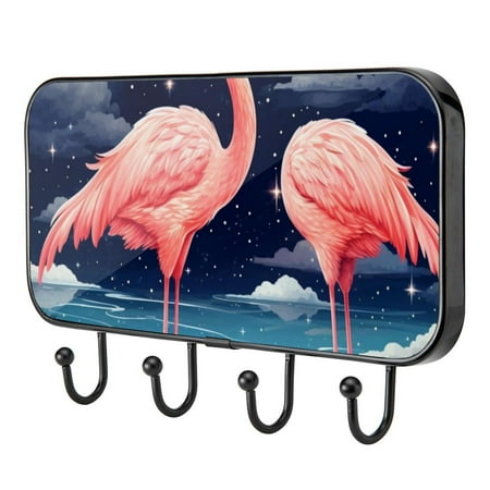 

Summer Pink Flamingo Self Adhesive Towel Coat Wood Iron Hooks for Home Keys Door Outdoor Home Improvement Utility Hook