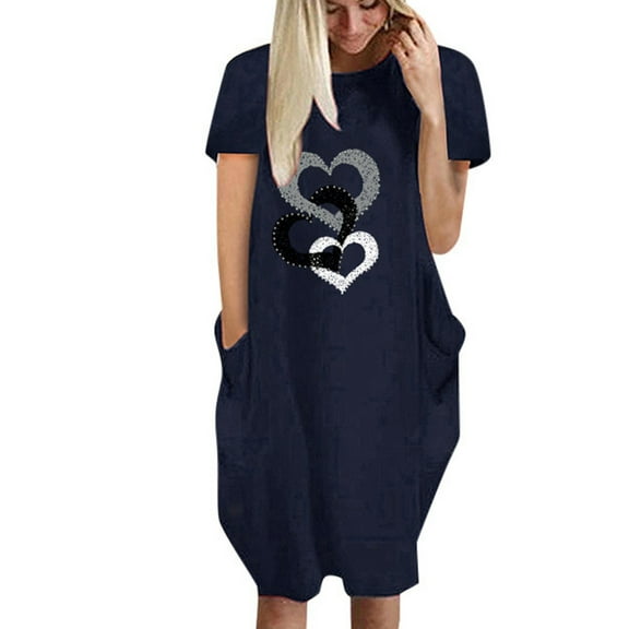 Ichaunyi Summer Dresses Women's Summer Fashion Cute Print Casual Short Sleeve Round Neck Dress