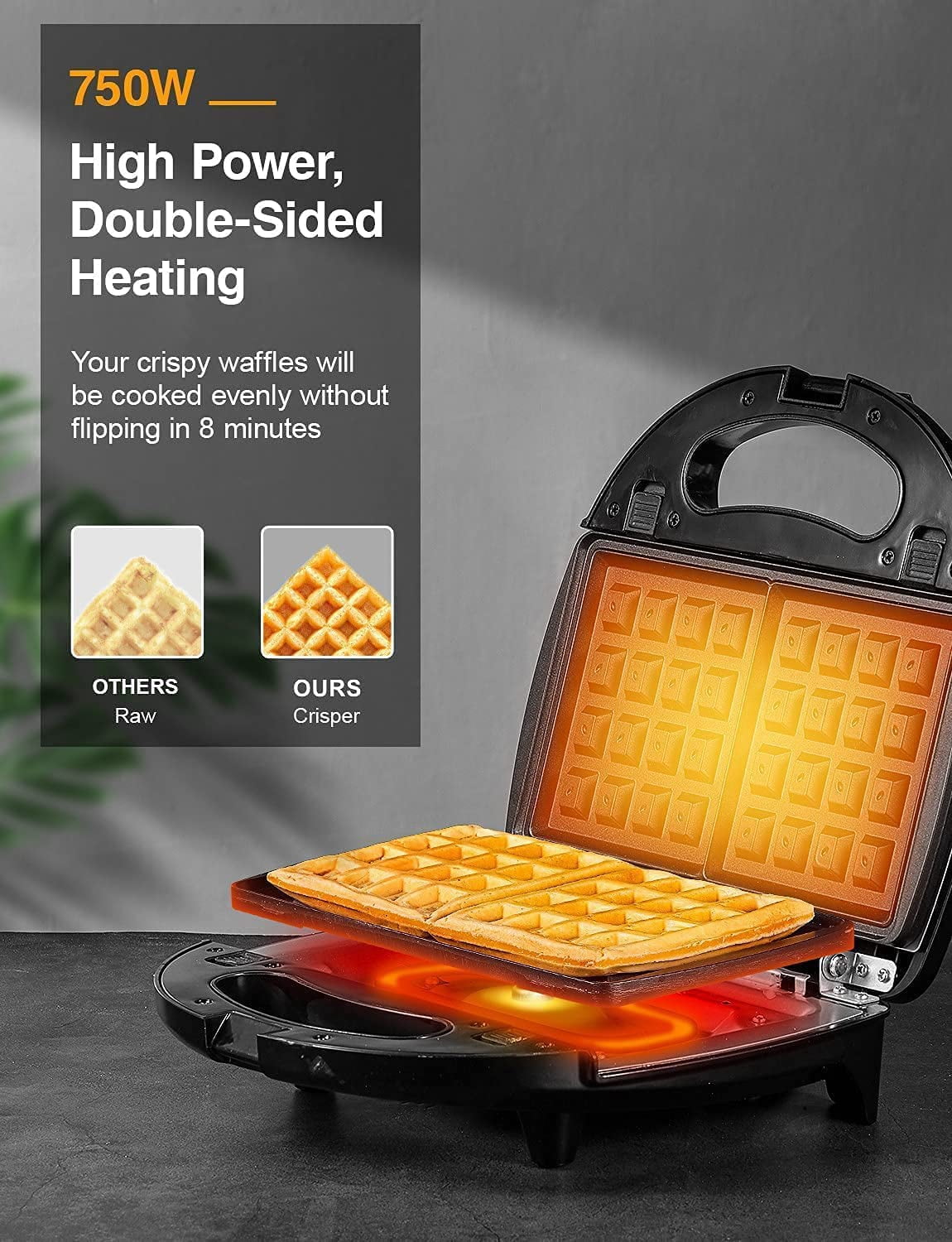 3-in-1 Waffle Maker,  Sandwich Maker, Panini Press with Removable Non-Stick Plates