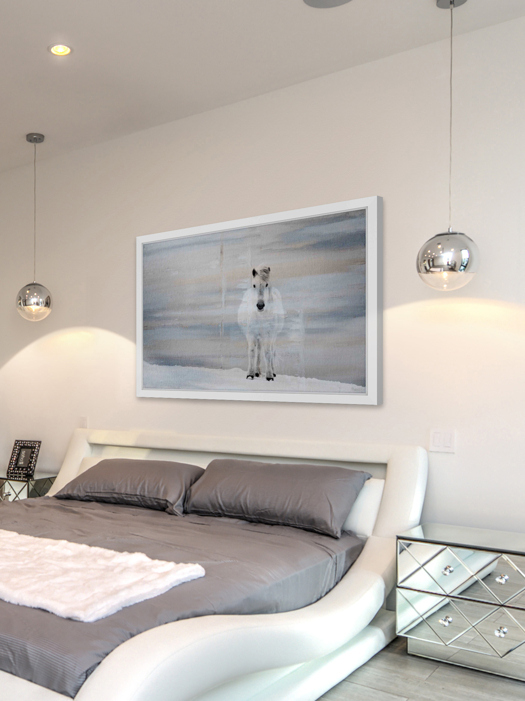 "White Horse Forward" Framed Painting Print