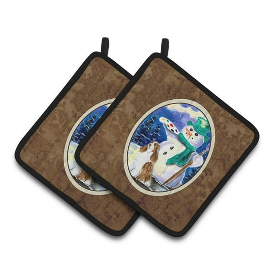 Carolines Treasures SS1001PTHD Artist Snowman with Boykin Spaniel Pair of Pot Holders, 7.5HX7.5W, multicolor