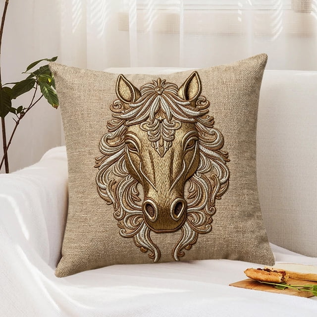 CaiYueKe Horse Head Pillow Cover 45x45cm Equestrian Print Decorative Throw Pillow Case Soft Cushion Cover for Sofa Bed Chair Home Decor Embroidered Look Polyester Washable Pillow Case