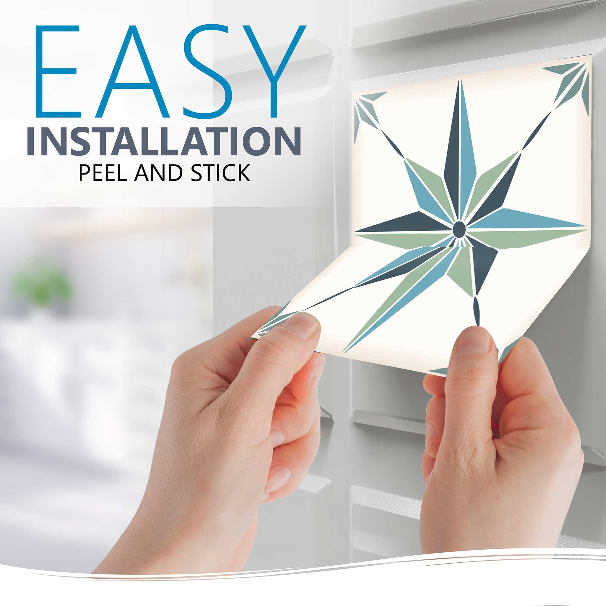 Mi Alma Vinyl Peel and Stick Star Shaped B62 Backsplash Tile Stickers, Dark Blue, 5" x 5" (24-Pack)