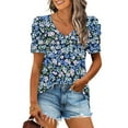 thumbnail image 2 of Olyvenn Summer Tops for Women Ruffle Short Sleeve Shirts Floral V Neck Trendy Dressy Casual Blouses Loose Fit T Shirt Navy XL, 2 of 5