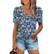 thumbnail image 2 of Casual Camisetas de Manga Corta para las Mujeres Imprimir Mangas Puff Cuello en V Camiseta, Poliéster Verano, 2 of 5