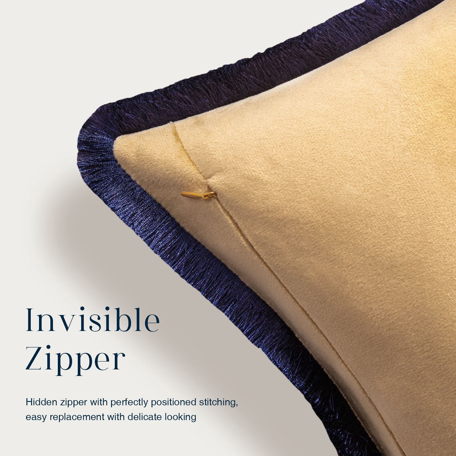 Phantoscope Velvet Decorative Throw Pillows with Inserts, Double-Sided Two-Tone Tassel Trim, 18 x 18 in, Navy Blue, 2 Pack